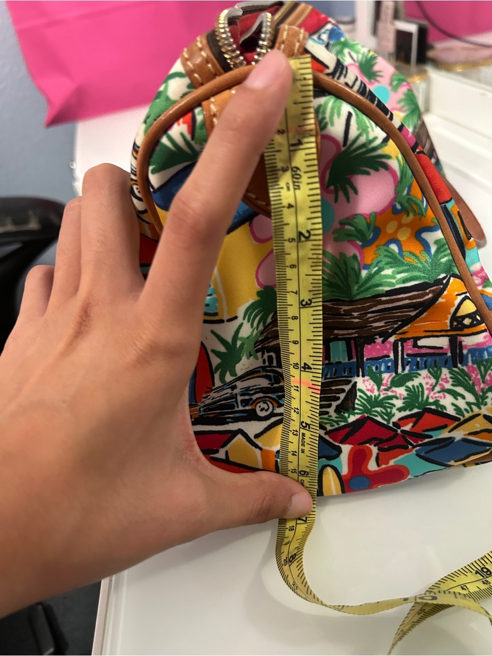 Dooney & Bourke Barrel bag Multicolor Tropical Print Satchel with Brown Handles - Picture 12 of 14